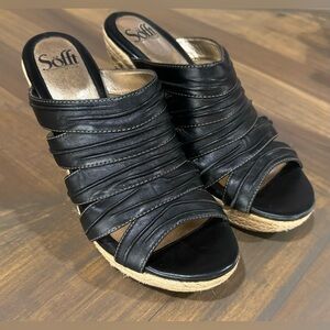 Sofft Womens Wedge espadrille Leather Platform Black Sandal Sz 9M